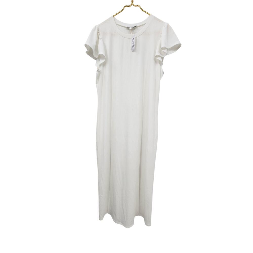 New NWT New York & Company White Ribbed Dress Size 1X Ruffle Sleeve